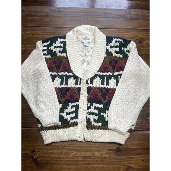 Allison Brittney Sweaters - Vintage Allison Brittney Button Up Cardigan Sweater White Shoulder Pads Small